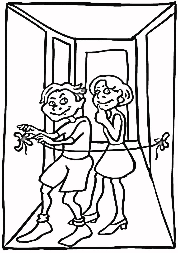 Online coloring book: Coloring page son makes a joke to mom on April Fools Day